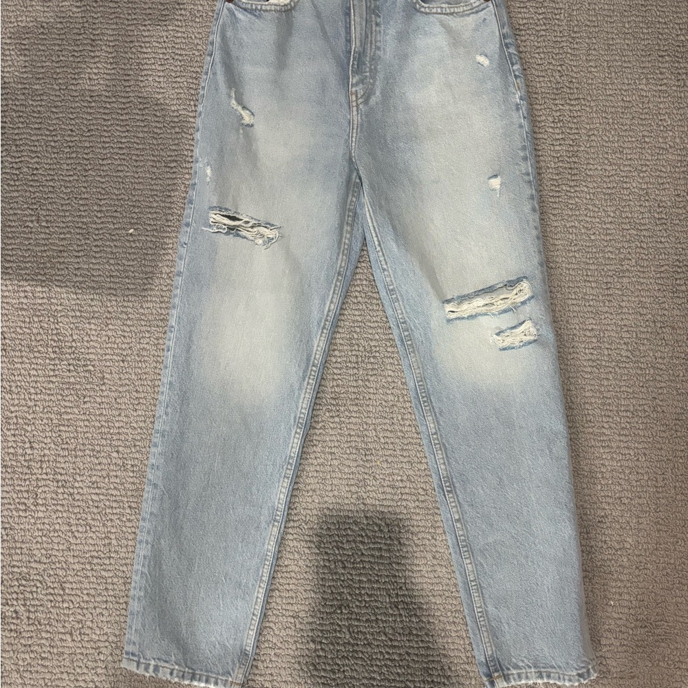 Zara High Rise Blue Jeans Distressed Casual